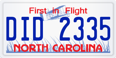 NC license plate DID2335