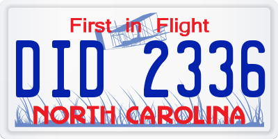 NC license plate DID2336