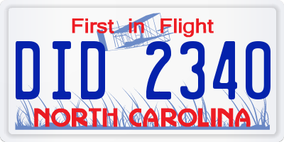 NC license plate DID2340