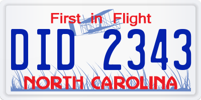 NC license plate DID2343