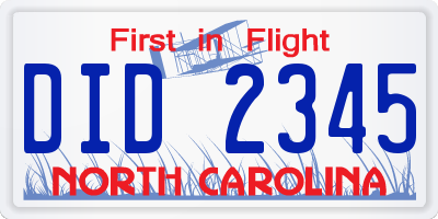 NC license plate DID2345