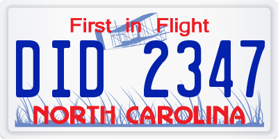 NC license plate DID2347