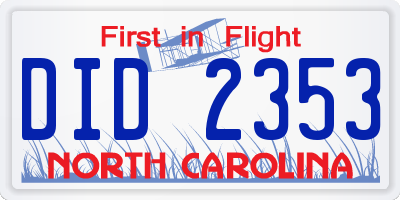 NC license plate DID2353