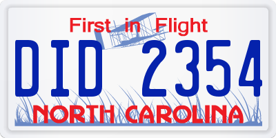 NC license plate DID2354