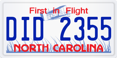 NC license plate DID2355