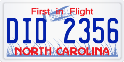 NC license plate DID2356