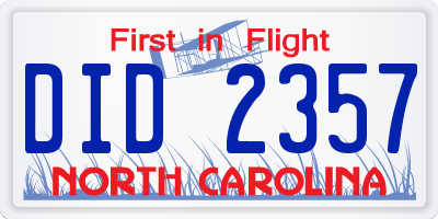 NC license plate DID2357