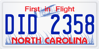 NC license plate DID2358