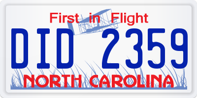 NC license plate DID2359