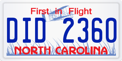 NC license plate DID2360