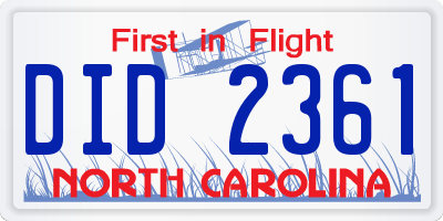 NC license plate DID2361
