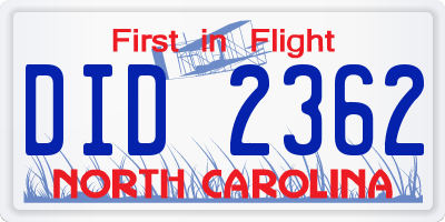 NC license plate DID2362