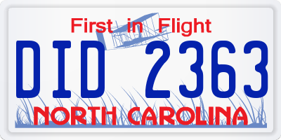 NC license plate DID2363
