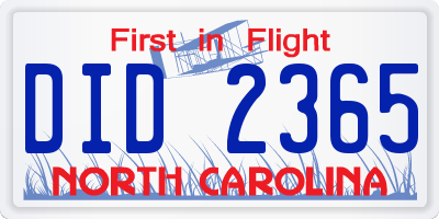 NC license plate DID2365