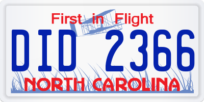 NC license plate DID2366