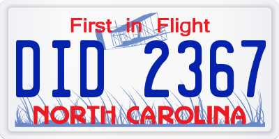 NC license plate DID2367