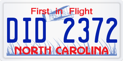 NC license plate DID2372