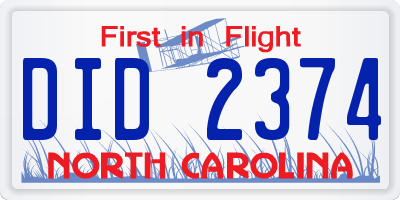 NC license plate DID2374