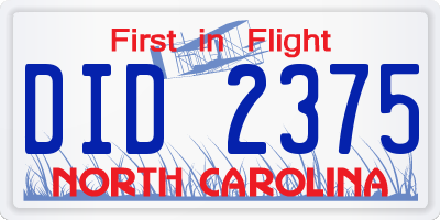 NC license plate DID2375
