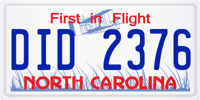 NC license plate DID2376