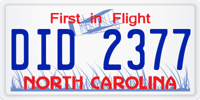 NC license plate DID2377