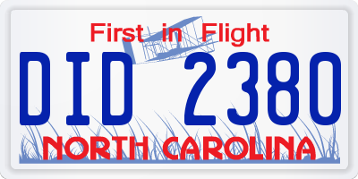 NC license plate DID2380
