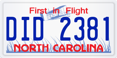 NC license plate DID2381