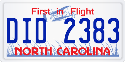 NC license plate DID2383