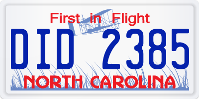 NC license plate DID2385