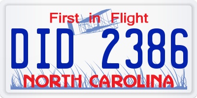NC license plate DID2386