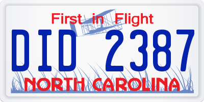 NC license plate DID2387
