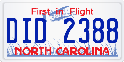 NC license plate DID2388