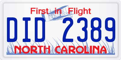 NC license plate DID2389