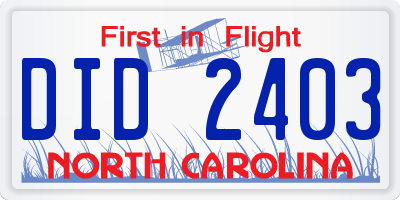 NC license plate DID2403