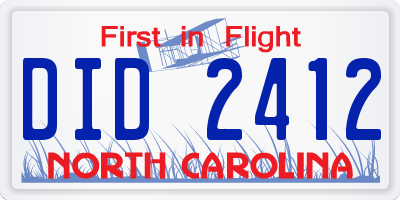 NC license plate DID2412