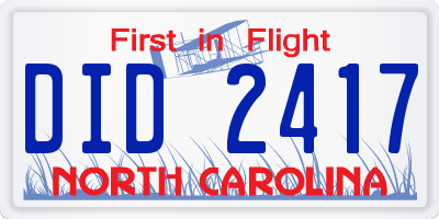NC license plate DID2417