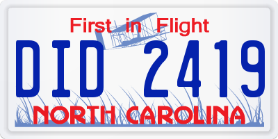 NC license plate DID2419