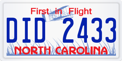 NC license plate DID2433
