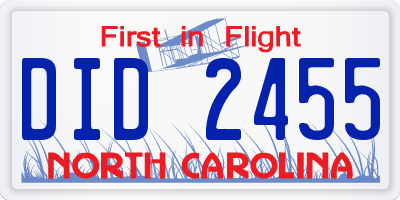 NC license plate DID2455