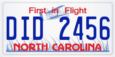 NC license plate DID2456