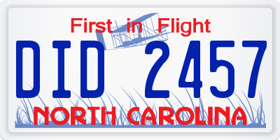 NC license plate DID2457