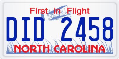 NC license plate DID2458