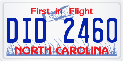 NC license plate DID2460