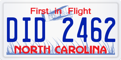 NC license plate DID2462