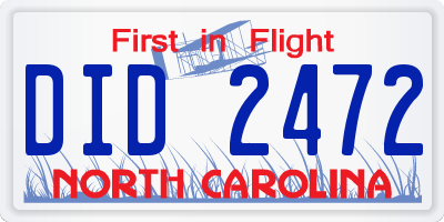 NC license plate DID2472