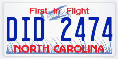 NC license plate DID2474