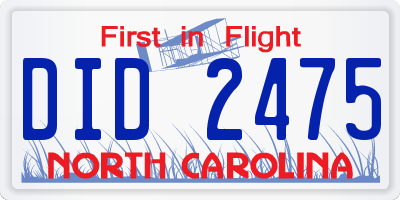 NC license plate DID2475