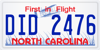 NC license plate DID2476