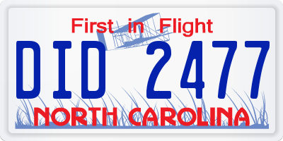 NC license plate DID2477