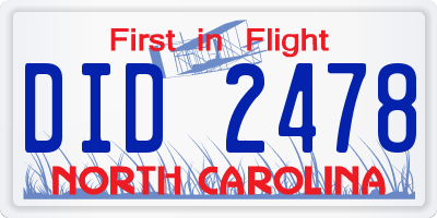 NC license plate DID2478